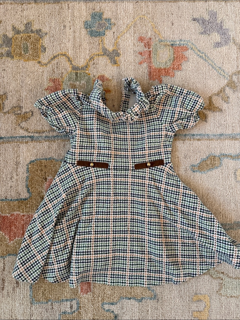 Janie and Jack Multicolor Plaid A-Line Dress with Puff Sleeves